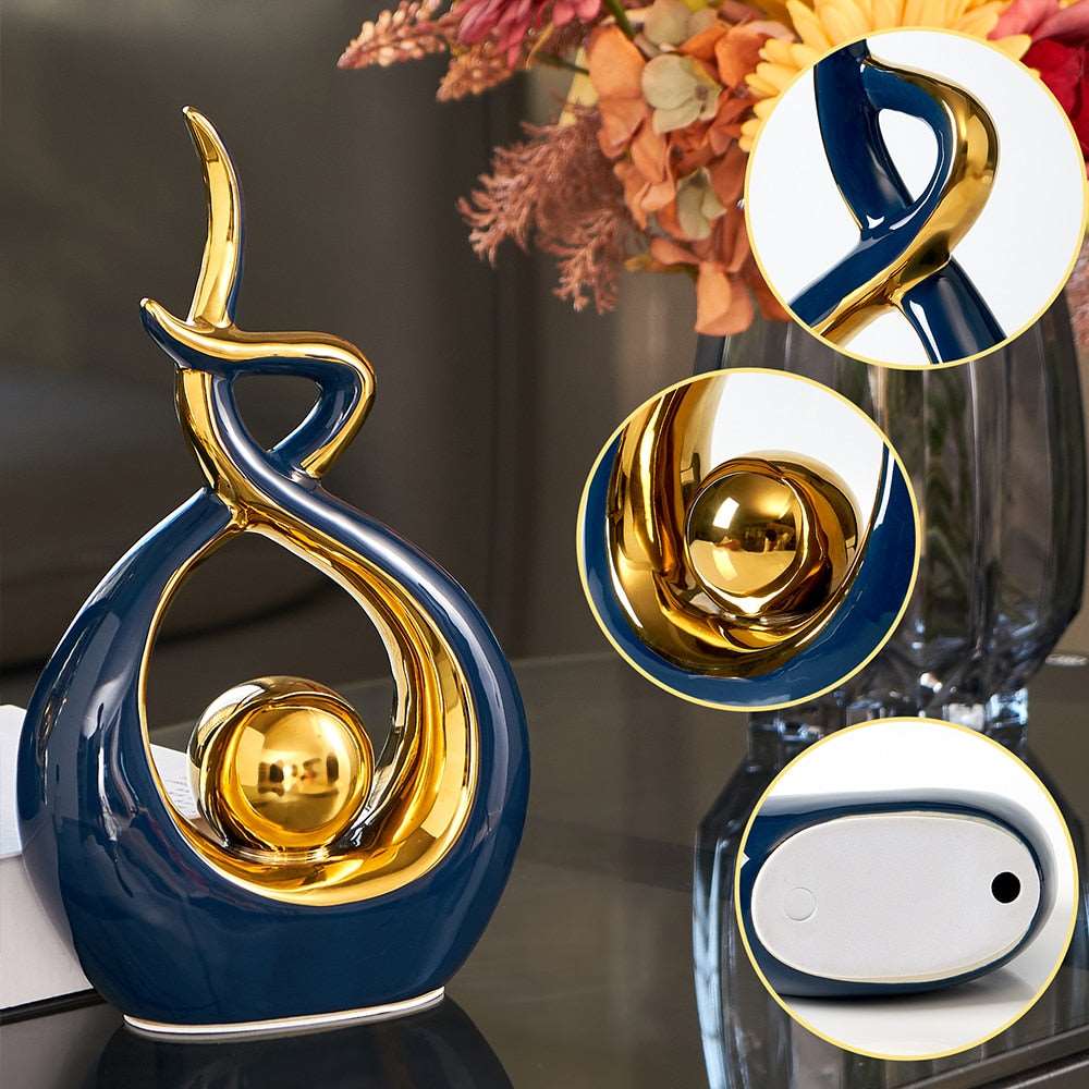 Moderne Abstrakte Kunstskulptur für Zuhause und Büro mit Goldakzenten 7