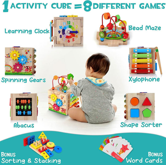 Motorikwürfel Holz für Babys – Multifunktionales Spielzeug zur Förderung der motorischen Fähigkeiten 1