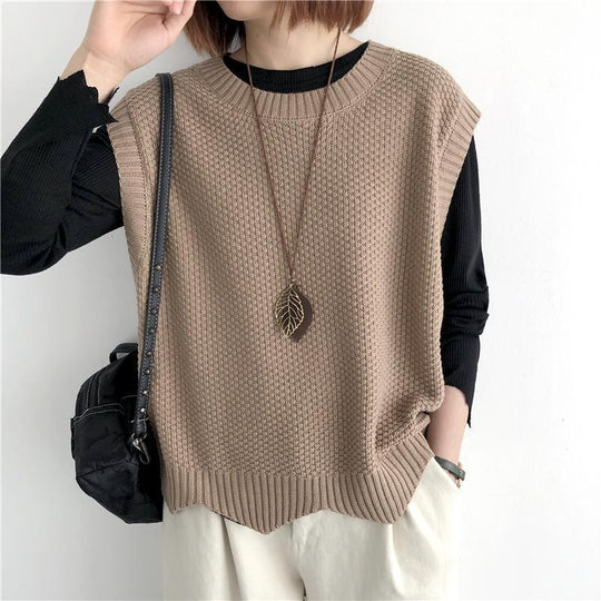 Damenpullover Ärmellos Rundhalsausschnitt Baumwolle Modern
