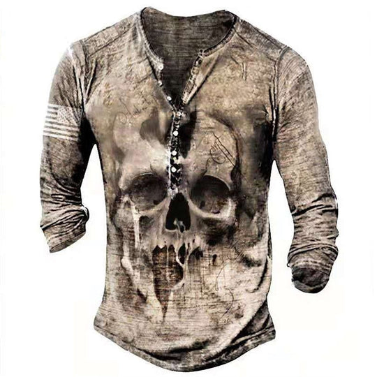 Retro Totenkopf Langarm-T-Shirts