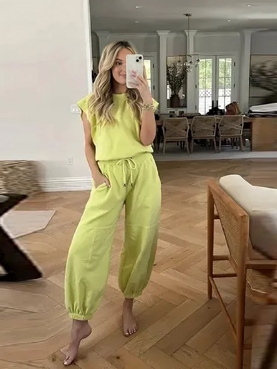 Damen Jumpsuit Lässig mit Kordelzug und Offenem Rücken aus Polyester-1