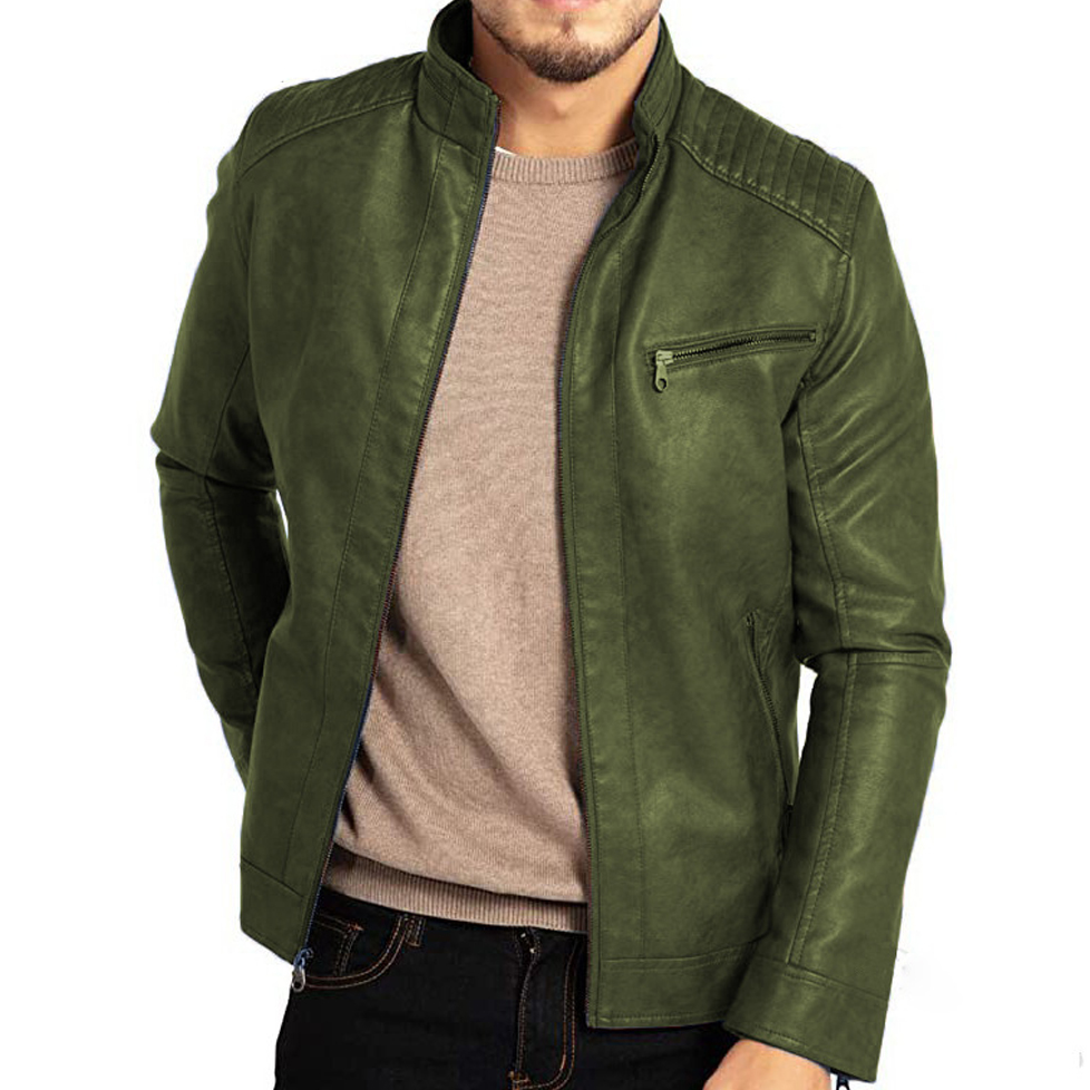 Herrenjacke PU-Leder Mit Stehkragen und Reißverschluss Modernes Design 2