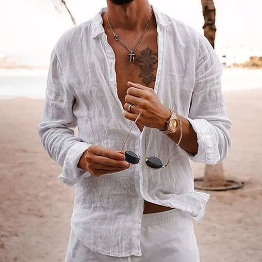 Variant image for Herren Leinenhemd Atmungsaktiv Casual Sommer Hemd aus Leinencotton-31