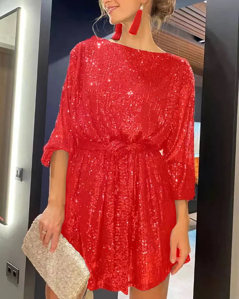 Damen Partykleid Glitzernde Pailletten Festliches Kleid für Hochzeitsgast 3