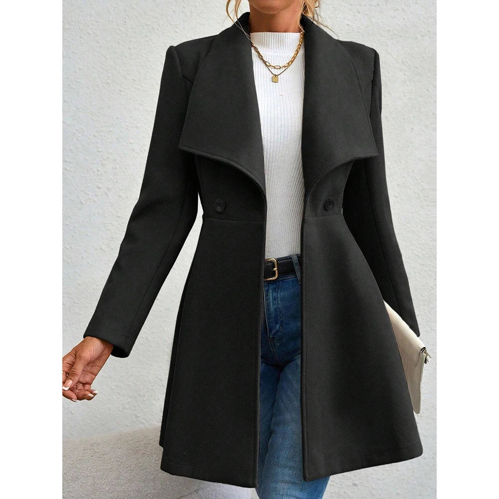 Variant image for Damen Mantel Schwarz Klassisch Wolle Doppelt Geknöpft Winter Mäntel-5