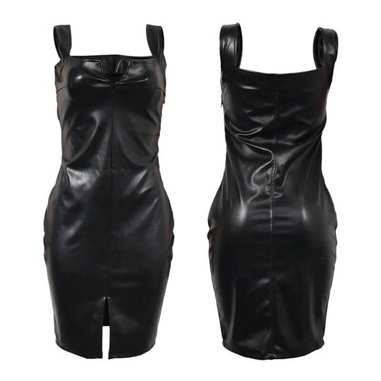 Schwarzes Bodycon-Lederkleid