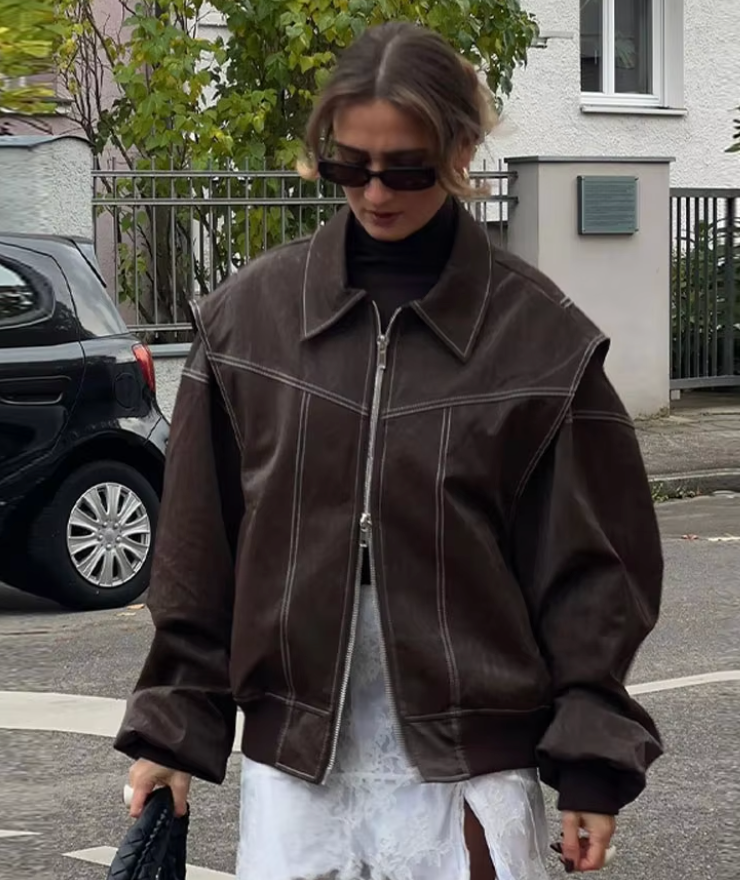 Variant image for Damen Jacke Schwarz Oversized Bomberjacke Warm Stilvoll-8