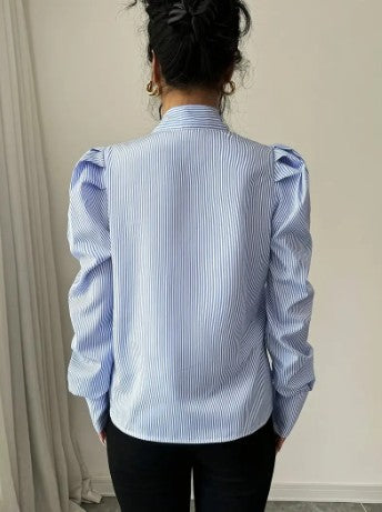 Damen Oversized Bluse mit Schleife Baumwolle-3