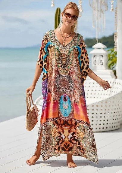 Variant image for Damen Boho Kleid Lang Mit Grafischem Druck Aus 100% Polyester-1