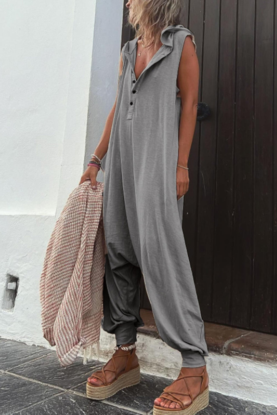 Variant image for Damen Jumpsuit Lässig mit Kapuze aus Baumwolle für den Sommer-13