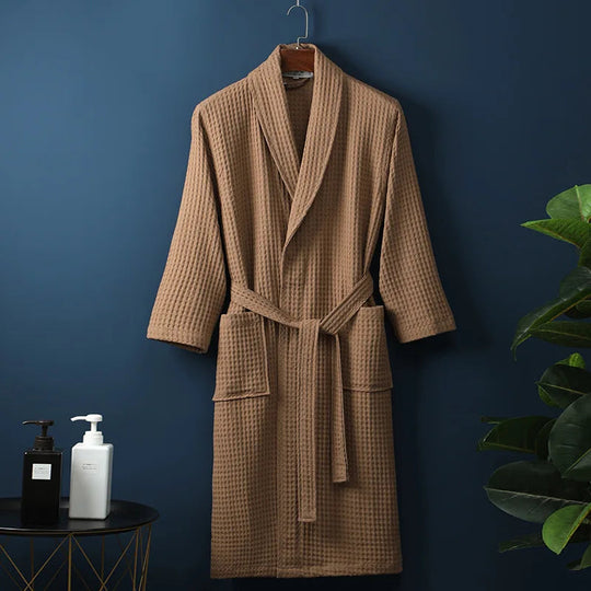 Unisex Bademantel Waffelstruktur Atmungsaktives Material mit Praktischen Taschen 10