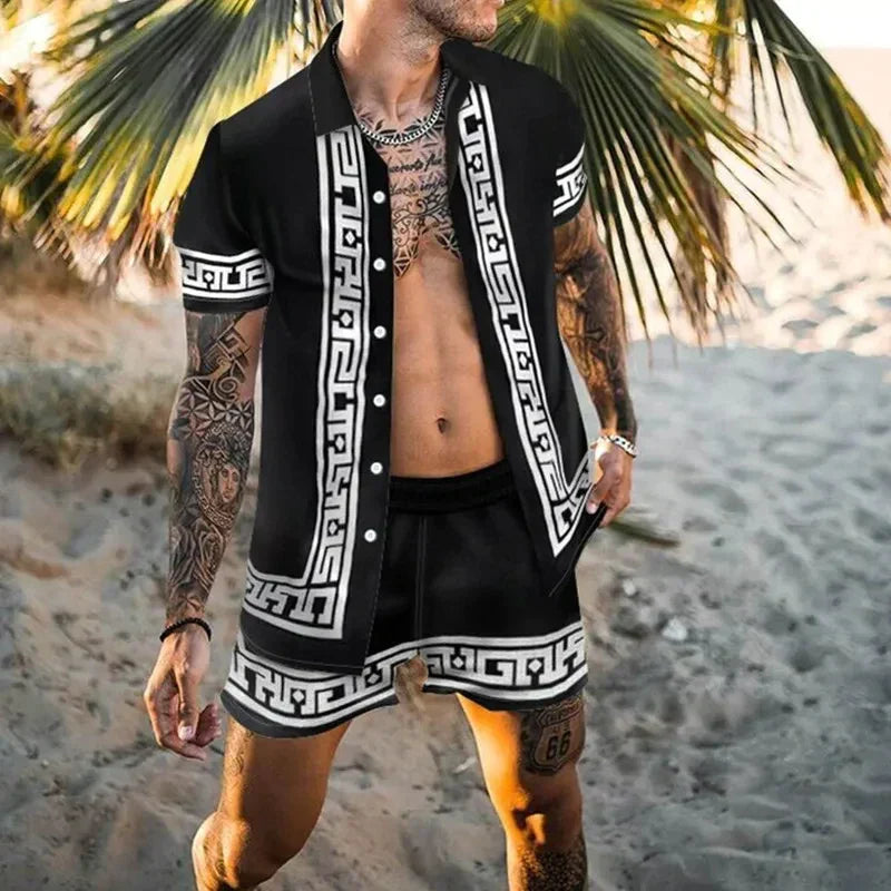 Herren Freizeit Set 3D-Druck Patchwork Polyester Übergröße 6