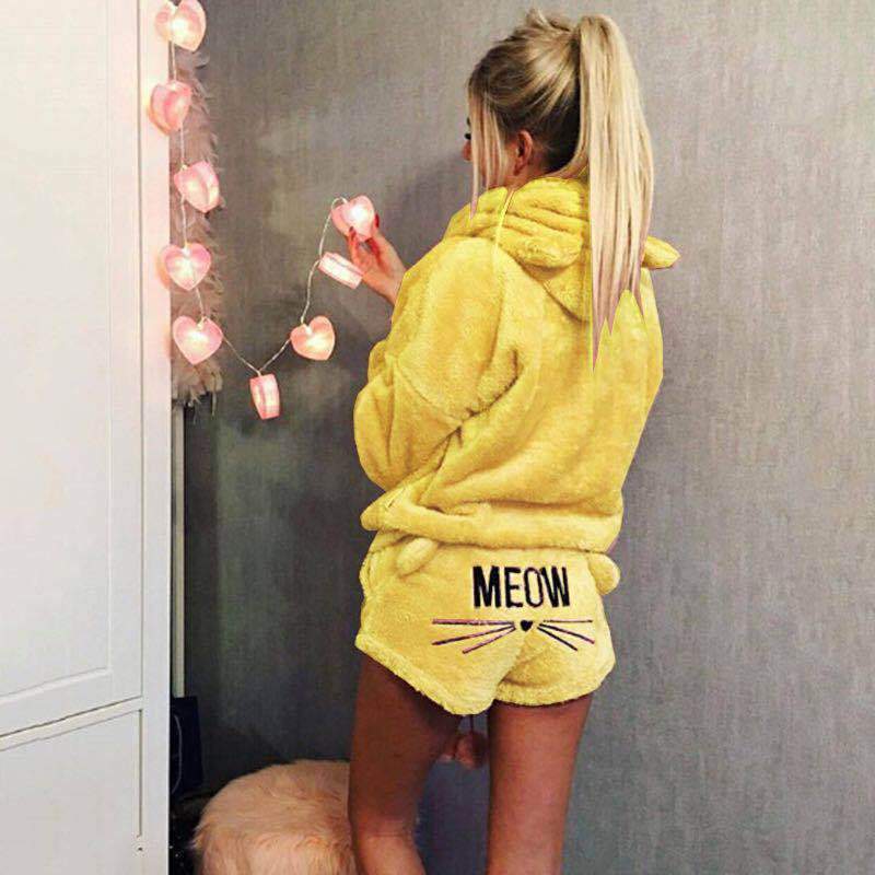 Warmes Miau Katze Pyjama Set