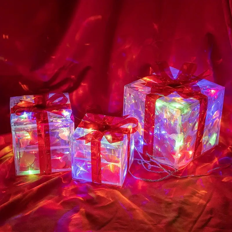 Weihnachtliches Geschenkboxen Set mit LED-Beleuchtung für drinnen und draußen 5