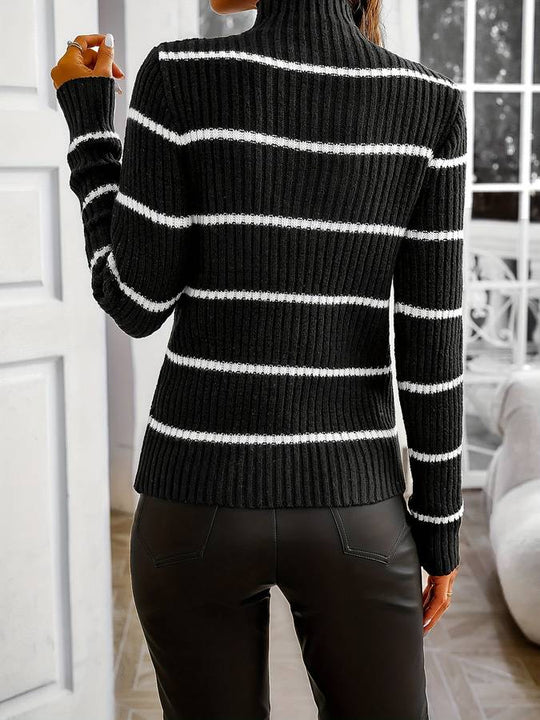 Damen Pullover Gestreift Rundhals Baumwolle 4