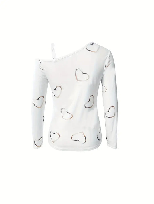 Damen T-Shirt mit Schrägem Herzdruck Baumwolle - Bequeme Oberteile für Freizeit und Alltag-2