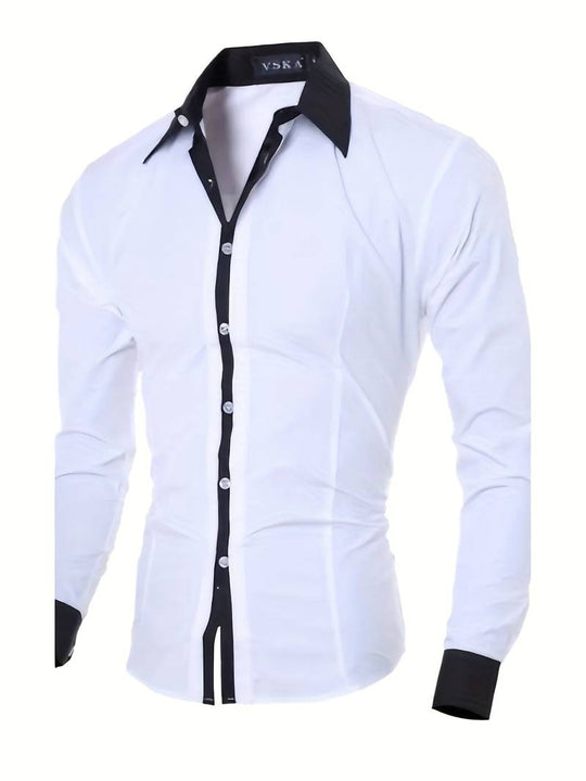 Herrenhemd Langarm Kontrastdesign 100% Baumwolle Casual-1