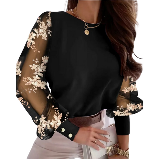 Damen-Button-down-Hemd mit Laternenärmeln
