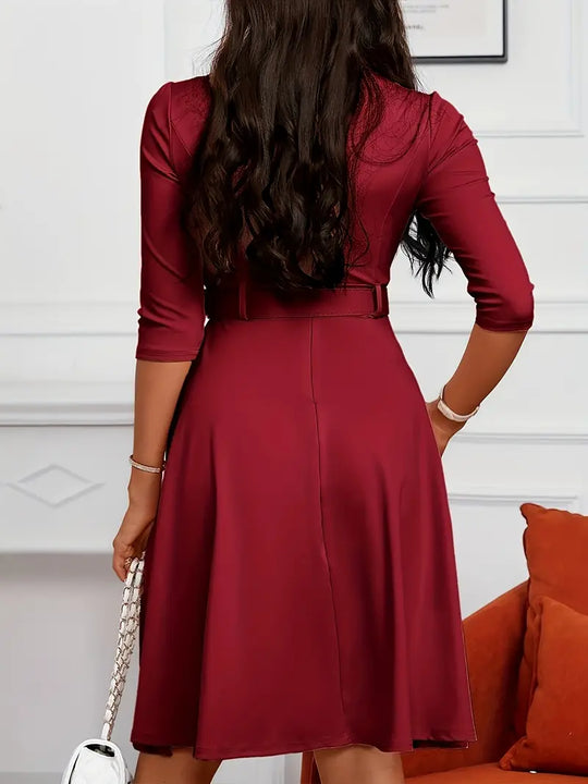 Damen Kleid Rundhalsausschnitt mit Reißverschluss Elegantes Hochwertiges Material-2