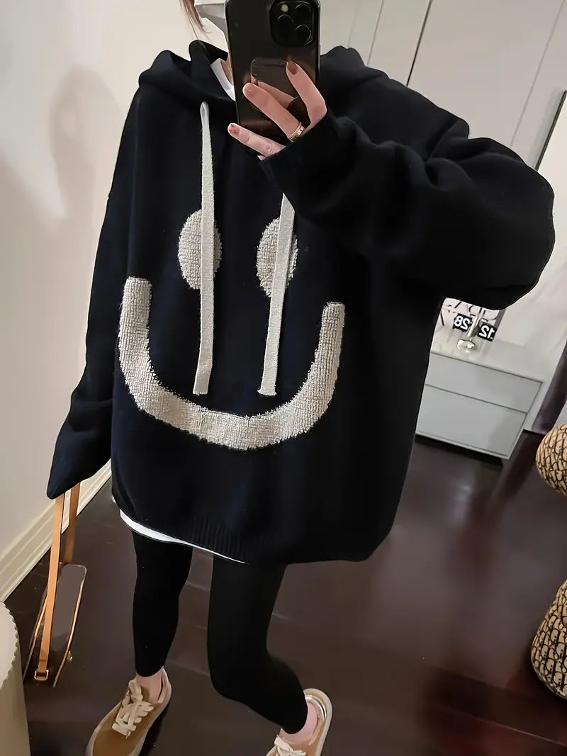 Damenpullover Kapuzenpullover Lächel-Design Baumwolle-5
