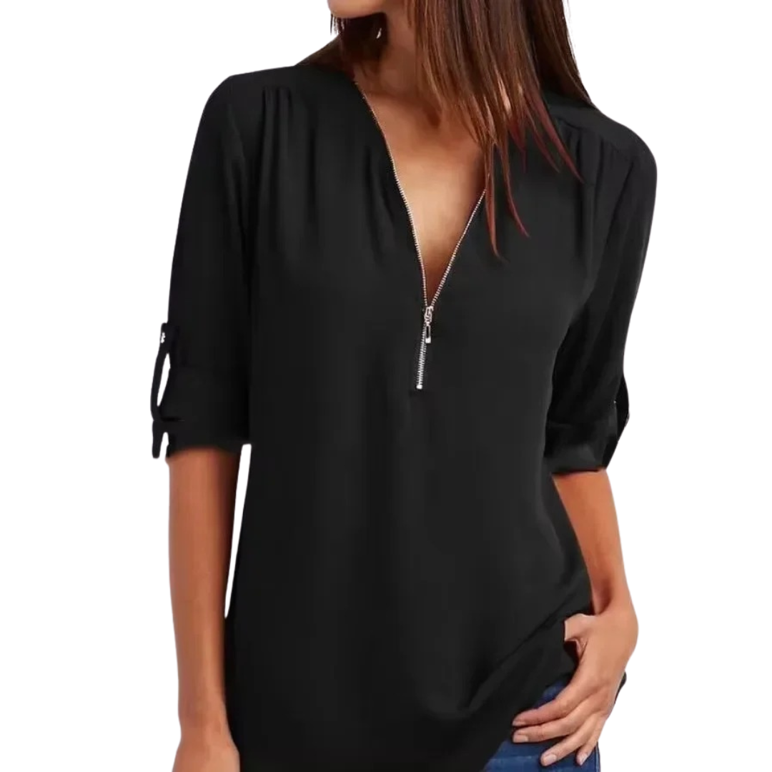 Damenbluse mit tiefem V-Ausschnitt aus Chiffon