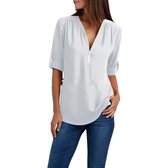 Damenbluse mit tiefem V-Ausschnitt aus Chiffon