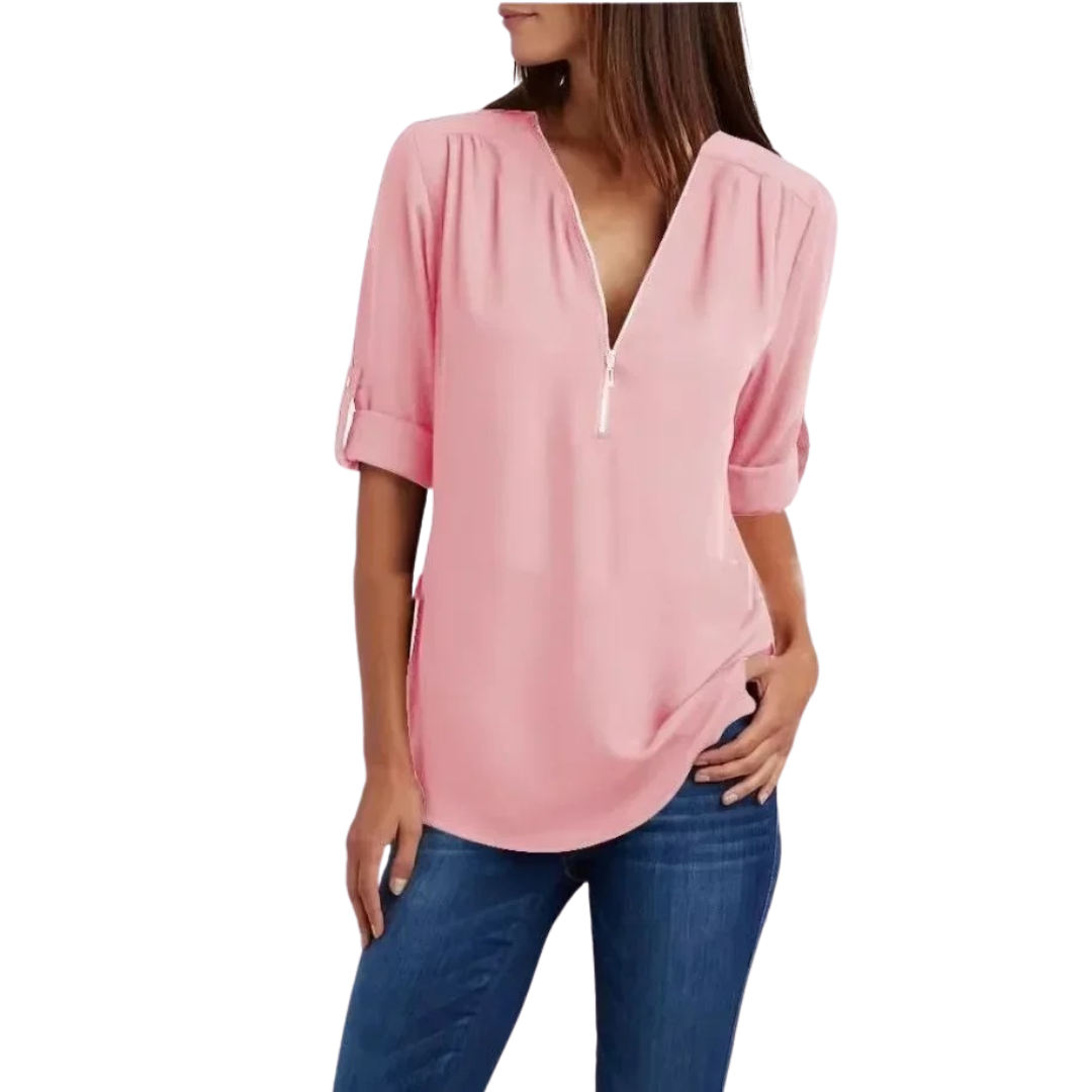 Damenbluse mit tiefem V-Ausschnitt aus Chiffon