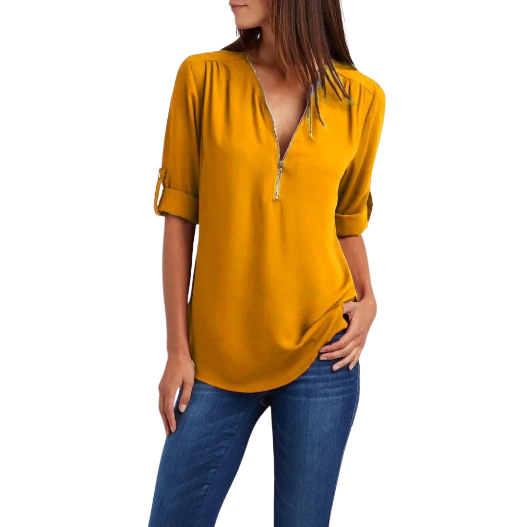 Damenbluse mit tiefem V-Ausschnitt aus Chiffon