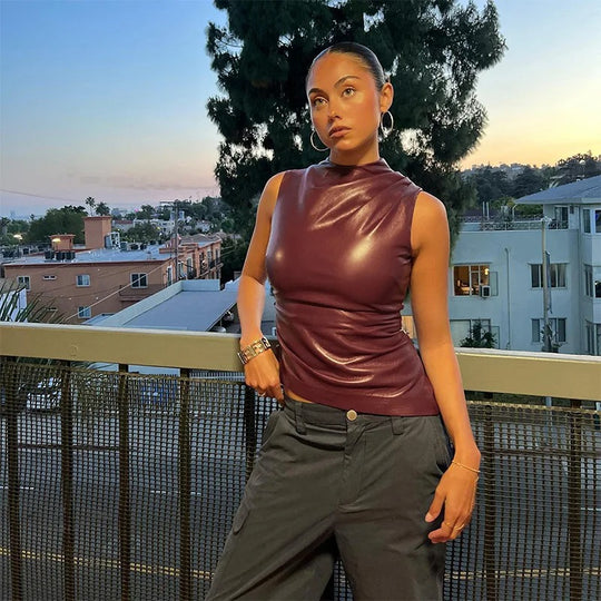 Ärmelloses Damen-Tanktop aus Leder