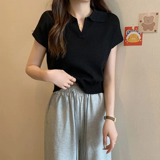 Strick-Damen-Shirt mit kurzen Ärmeln