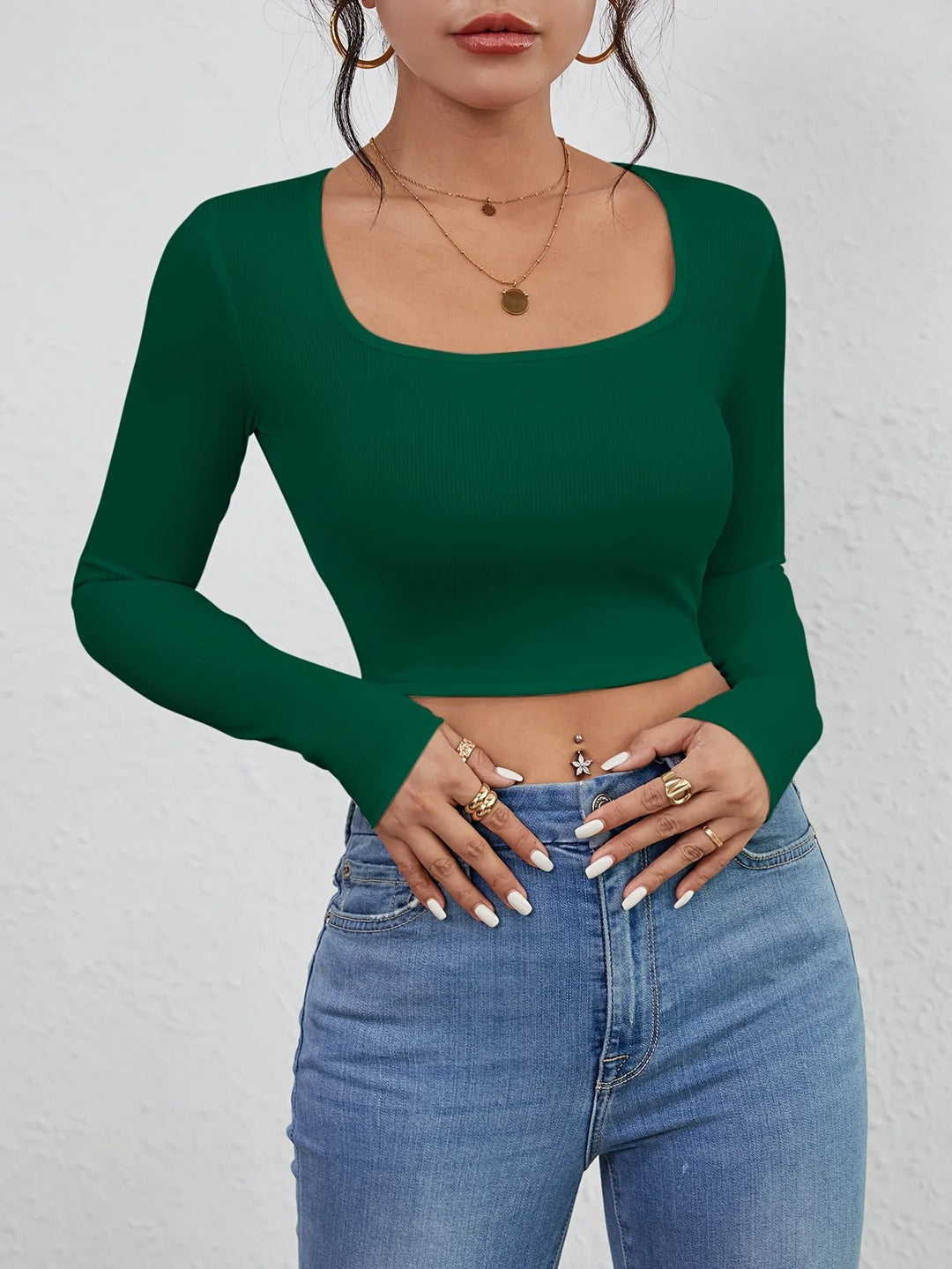 Damen-T-Shirt mit quadratischem Ausschnitt und schmaler Passform