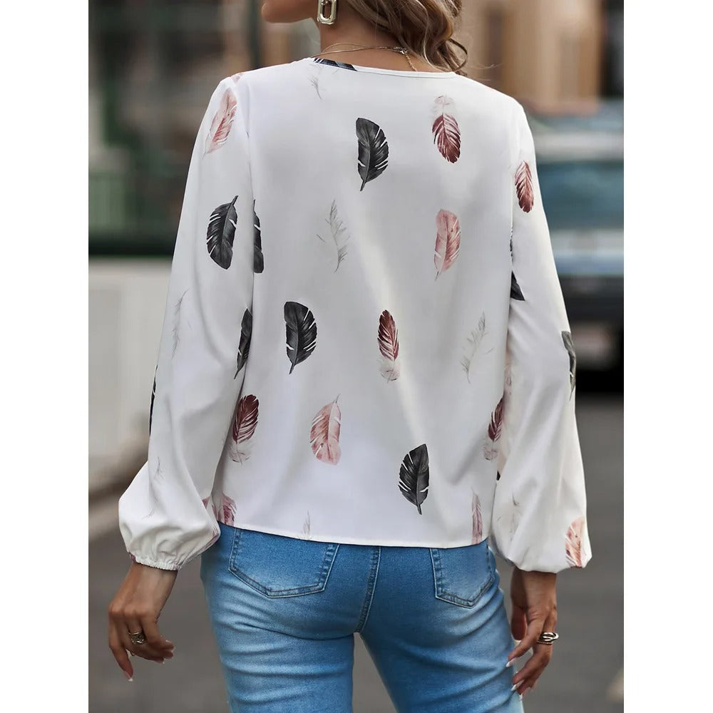 Chiffonbluse mit Federmuster