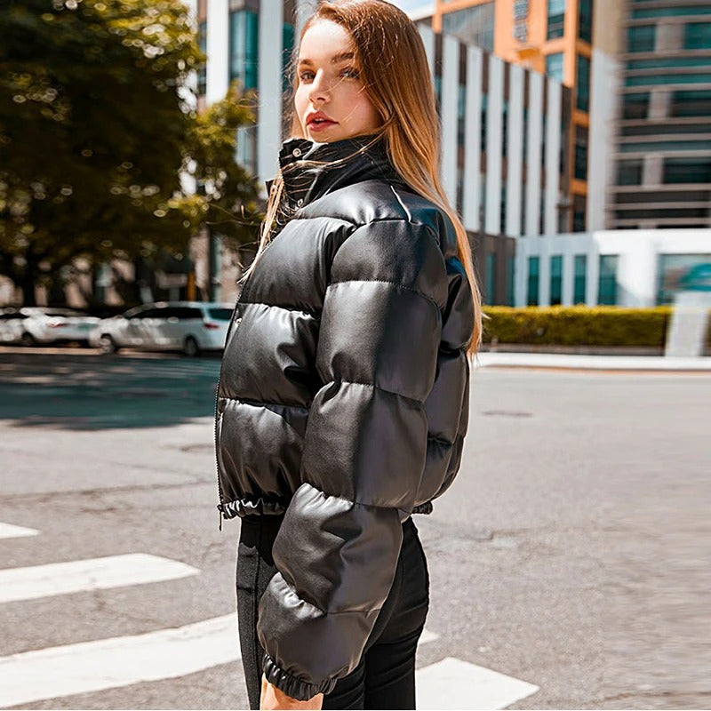 Gesteppte Lederjacke für Frauen aus Baumwolle
