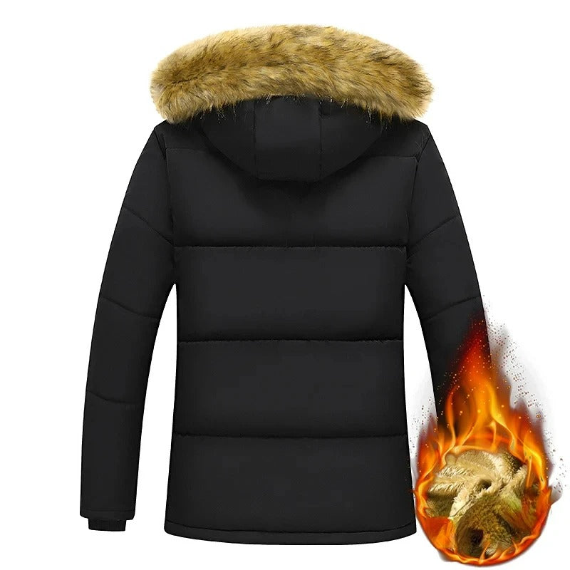 Herrenjacke mit fleecegefüttertem Pelzkragen