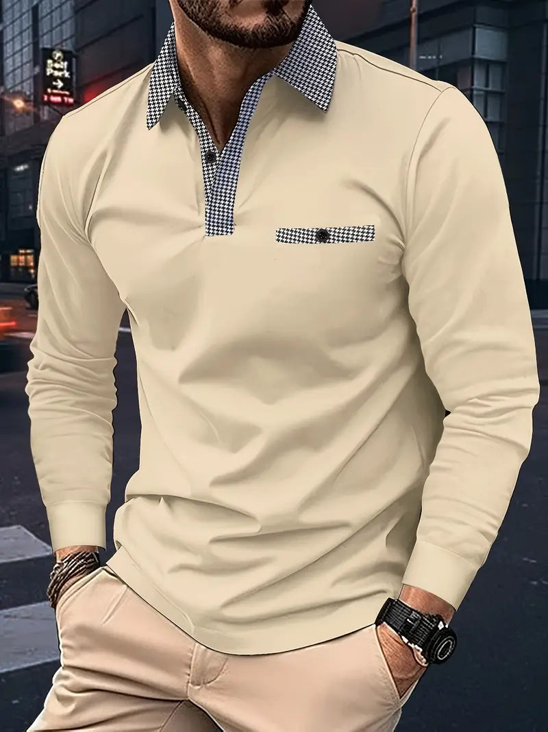 Variant image for Herren Langarm-Poloshirt Klassisch Baumwolle Frühling-17