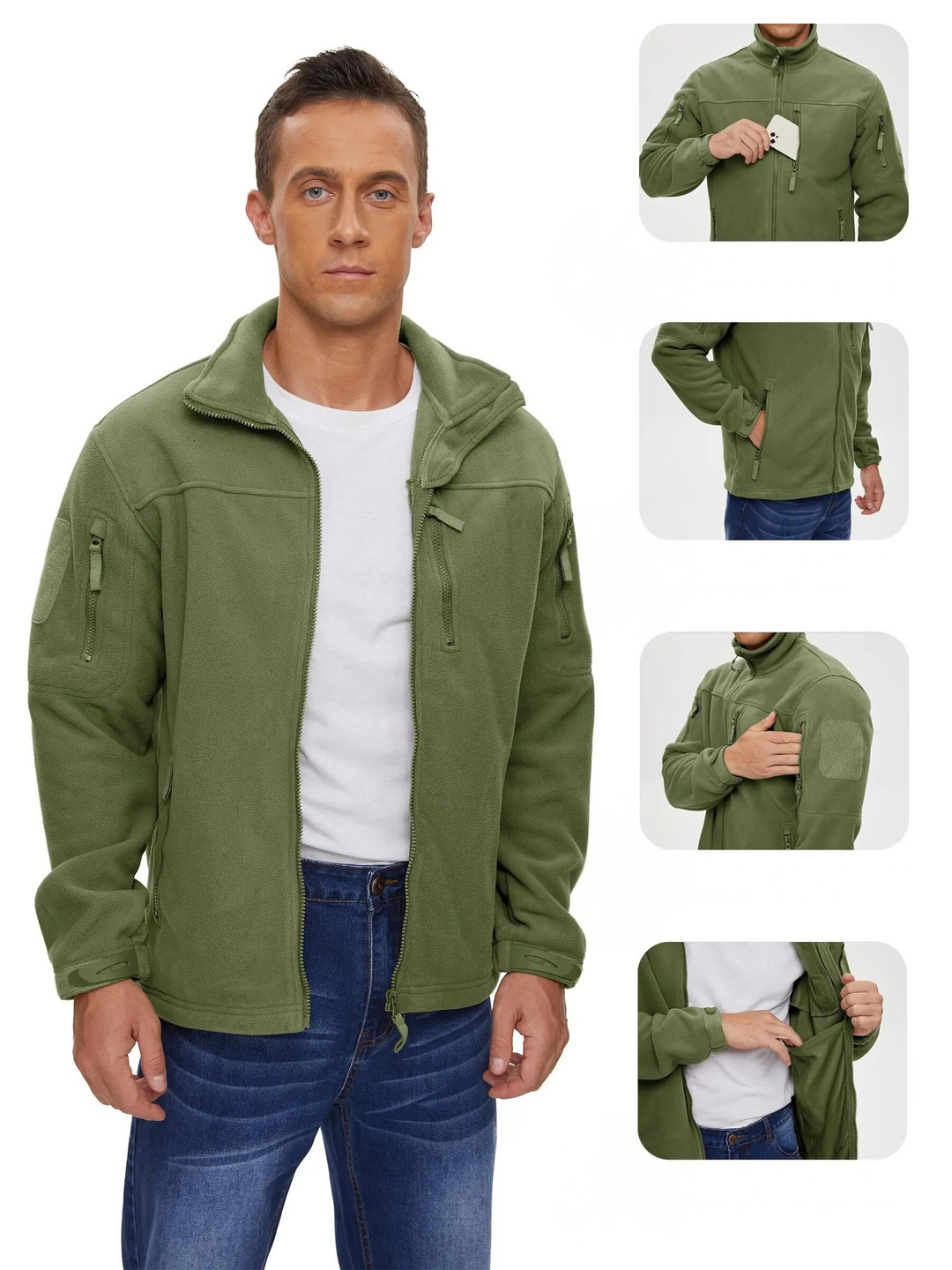 Herren-Fleecejacke mit durchgehendem Reißverschluss