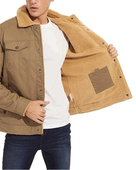 Herrenjacke Armygrün Winterjacke Sherpa-Futter Wasserabweisend Robust-5