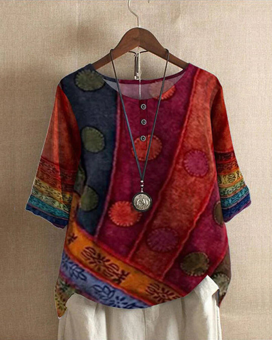 Variant image for Damenbluse Bunt Vintage-Inspirierte Lässige Baumwolle-1
