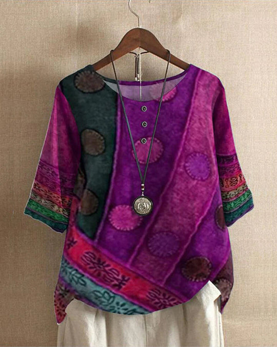 Variant image for Damenbluse Bunt Vintage-Inspirierte Lässige Baumwolle-9