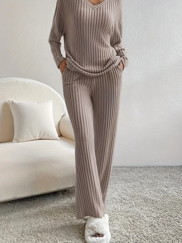 Damen Strick-Set Strick Winter V-Ausschnitt