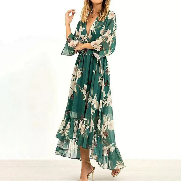 Variant image for Damen Maxikleid Festlich V-Ausschnitt 3/4-Ärmel Hochwertiger Stoff-1