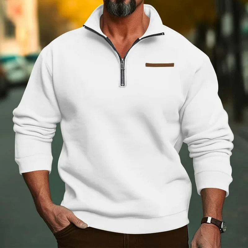 Samt-Herrenpullover mit halblangem Reißverschluss