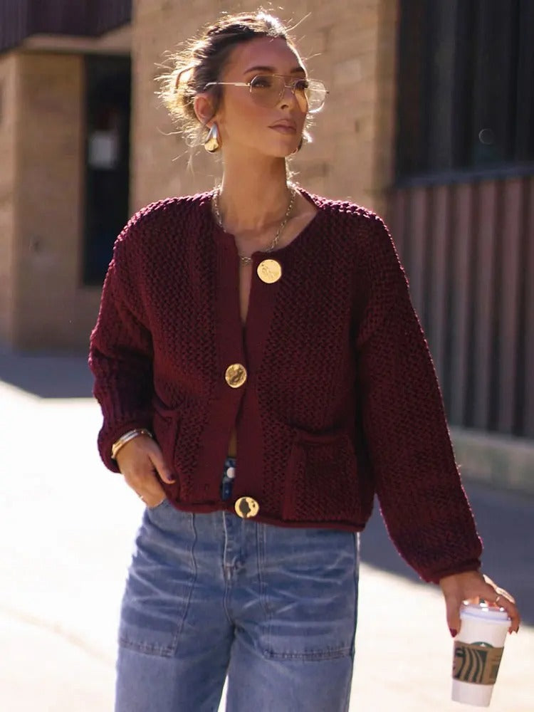 Damen Vintage Pullover Strickjacke