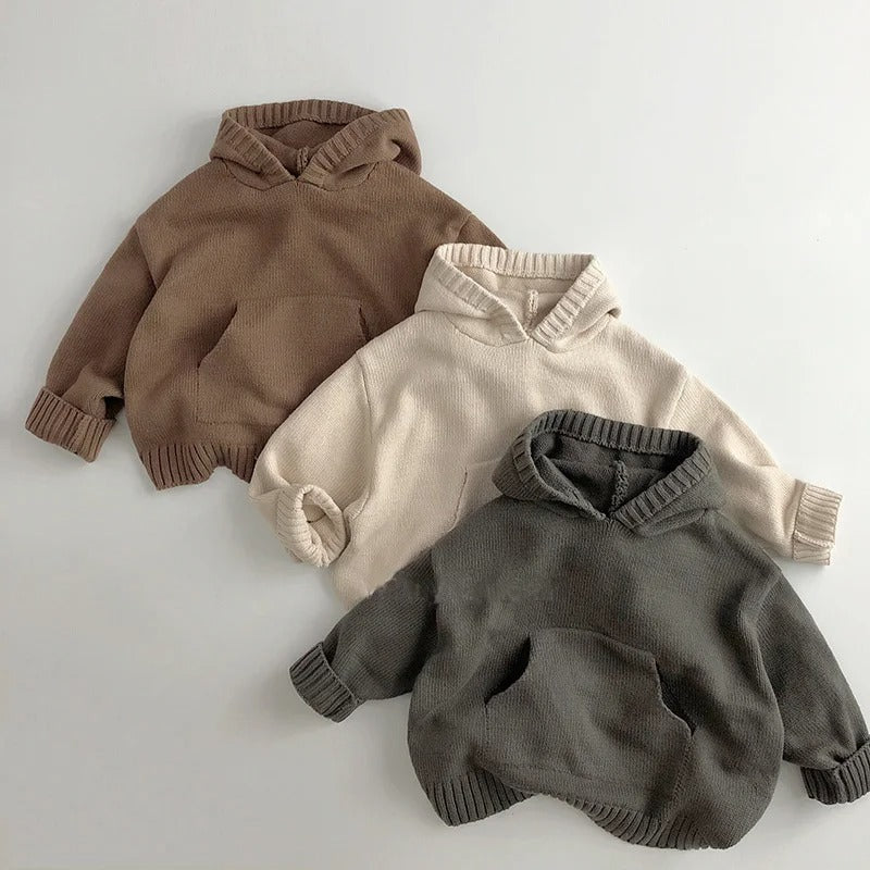 Strickpullover mit Kapuze und Fronttasche für Kinder
