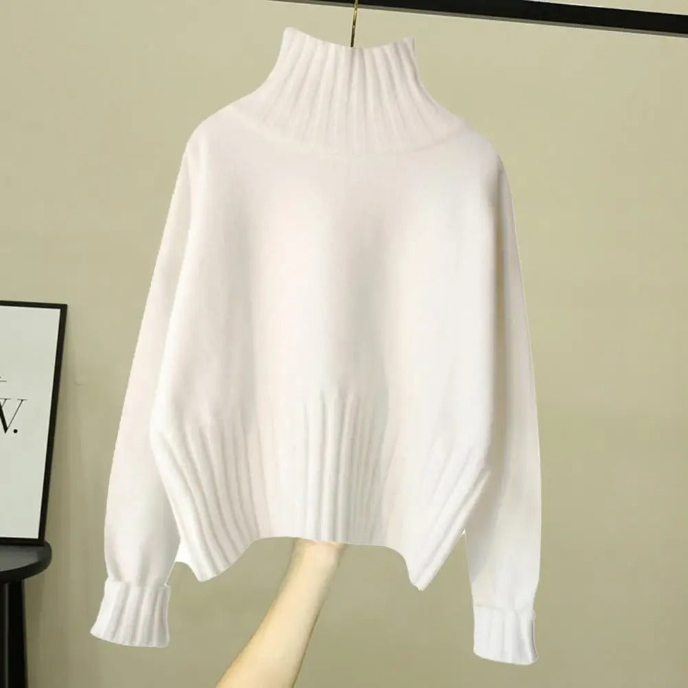 Gerippter Schmaler Rollkragenpullover für Damen