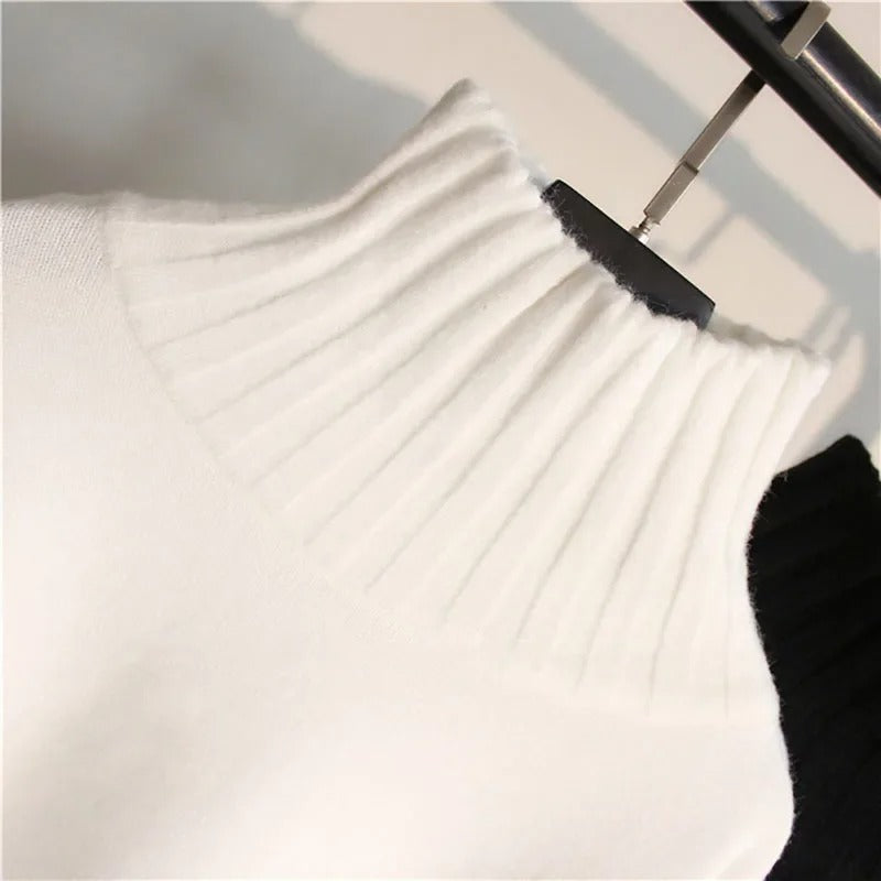 Gerippter Schmaler Rollkragenpullover für Damen