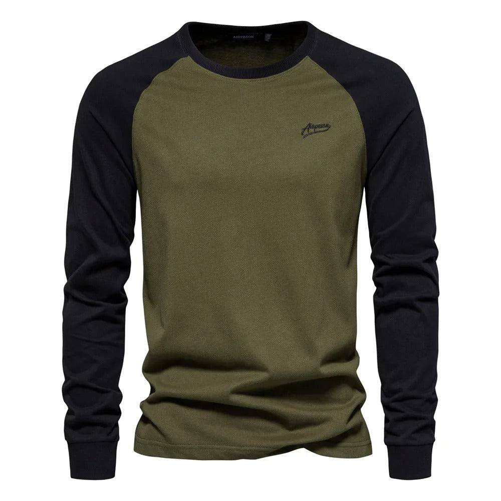 Langärmeliges Patchwork-T-Shirt für Männer