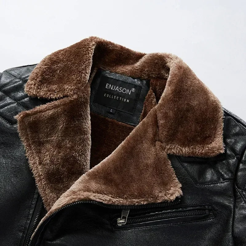 Herren Lederjacke mit Fellkragen