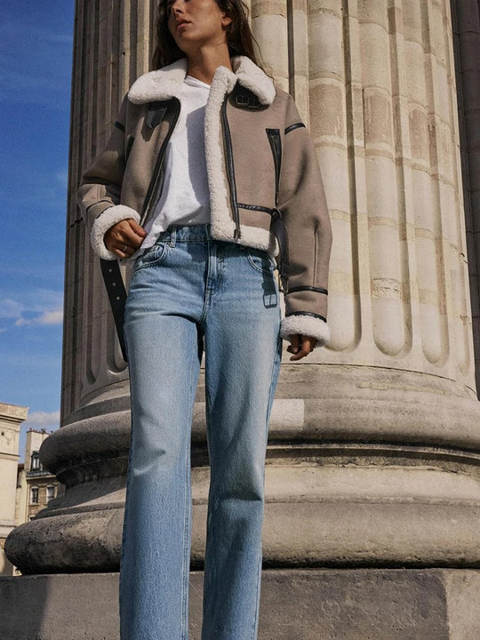 Lederjacke mit Revers für Frauen