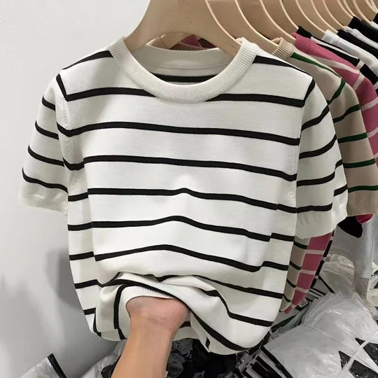 Gebreide gestreepte kurze Top für Damen